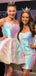 Mismatched Sparkly Spaghetti Straps Short Homecoming Dresses, HM1108