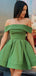 Off Shoulder A-line Satin Short Homecoming Dresses, HM1109