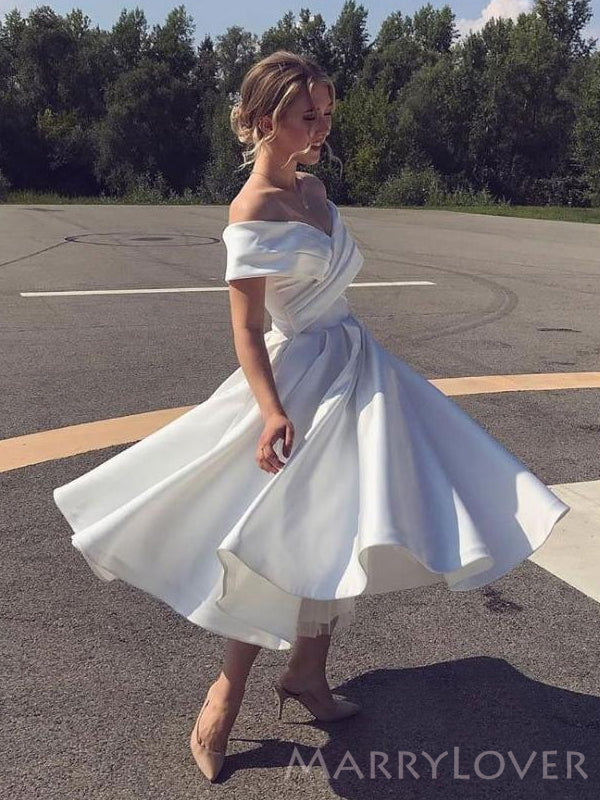 White Satin Off Shoulder A-line Short Homecoming Dresses, HM1111 MarryLover White Satin Off Shoulder A-line Short Homecoming Dresses, HM1111 MarryLover