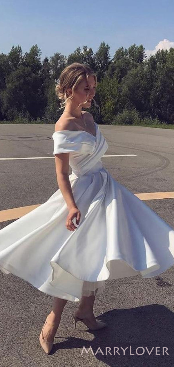 white satin homecoming dress White Satin Off Shoulder A-line Short Homecoming Dresses, HM1111
