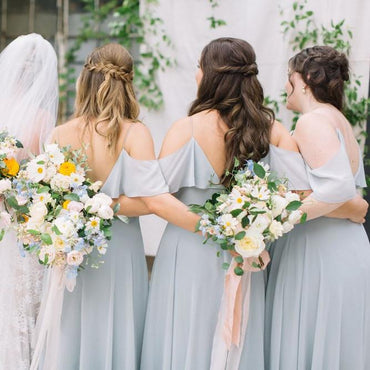 A-line Spaghetti Straps Long Chiffon Bridesmaid Dresses With Ruffles, BD0583