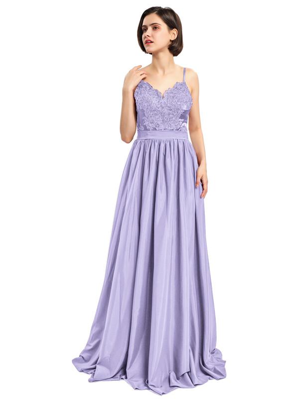 V-neck Straps Lace Appliques Prom Dresses