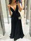 V Neck Black Sparkle Evening A-Line Long Prom Dresses, MR7005
