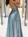V Neck Black Sparkle Evening A-Line Long Prom Dresses, MR7005