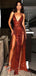 Shiny A-Line Backless Red Long Evening Prom Dresses, MR7011