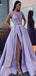 Light Purple Formal Satin Long Prom Dresses With Sleeves, MR7012
