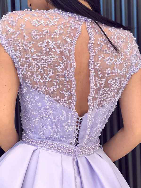purple formal dresses with sleeves Light Purple Formal Satin Long Prom Dresses With Sleeves, MR7012 – MarryLover