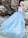 A-Line Fashion Blue Backless Long Evening Prom Dresses, MR7040