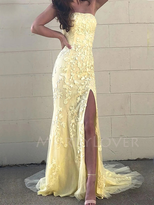 Sexy Mermaid Bcakless Yellow Lace Long Evening Prom Dresses, MR7051 MarryLover Sexy Mermaid Bcakless Yellow Lace Long Evening Prom Dresses, MR7051 MarryLover