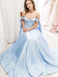 Off Shoulder A-Line Blue Long Evening Prom Dresses, MR7071