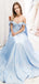 Off Shoulder A-Line Blue Long Evening Prom Dresses, MR7071