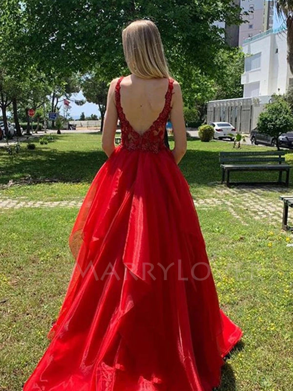A-Line Red Long Evening Prom Dresses, Cheap Sweet Prom dresses, MR7072