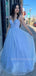 Affordable A-Line Blue Backless Long Evening Prom Dresses, MR7074