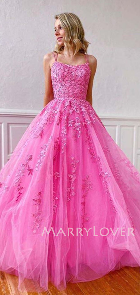 Lace Embroidery  Long Evening Prom Dresses, Cheap Tulle Sweet Prom Dresses, MR7075