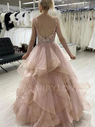Sexy Backless A-Line Long Evening Prom Dresses, Cheap Custom Prom Dresses, MR7091