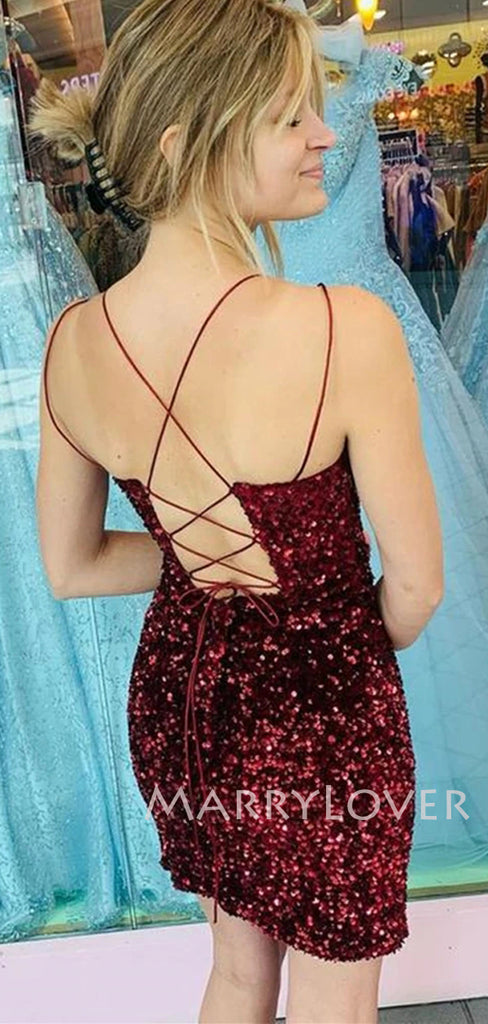 Sexy Backless Sequin Mermaid Cheap Homecoming Dresses, MR7094