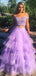 Two Pieces A-Line Off Shoulder Purple Long Evening Prom Dresses, Cheap Custom Prom Dresses, MR7153