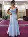 Sexy Off Shoulder Long Blue Chiffon Evening Prom Dresses, Cheap Custom Sweet Prom Dresses, MR7180