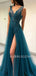 V Neck Beaded Dusty Blue Long Backless Evening Prom Dresses, Cheap Custom Prom Dresses, MR7182