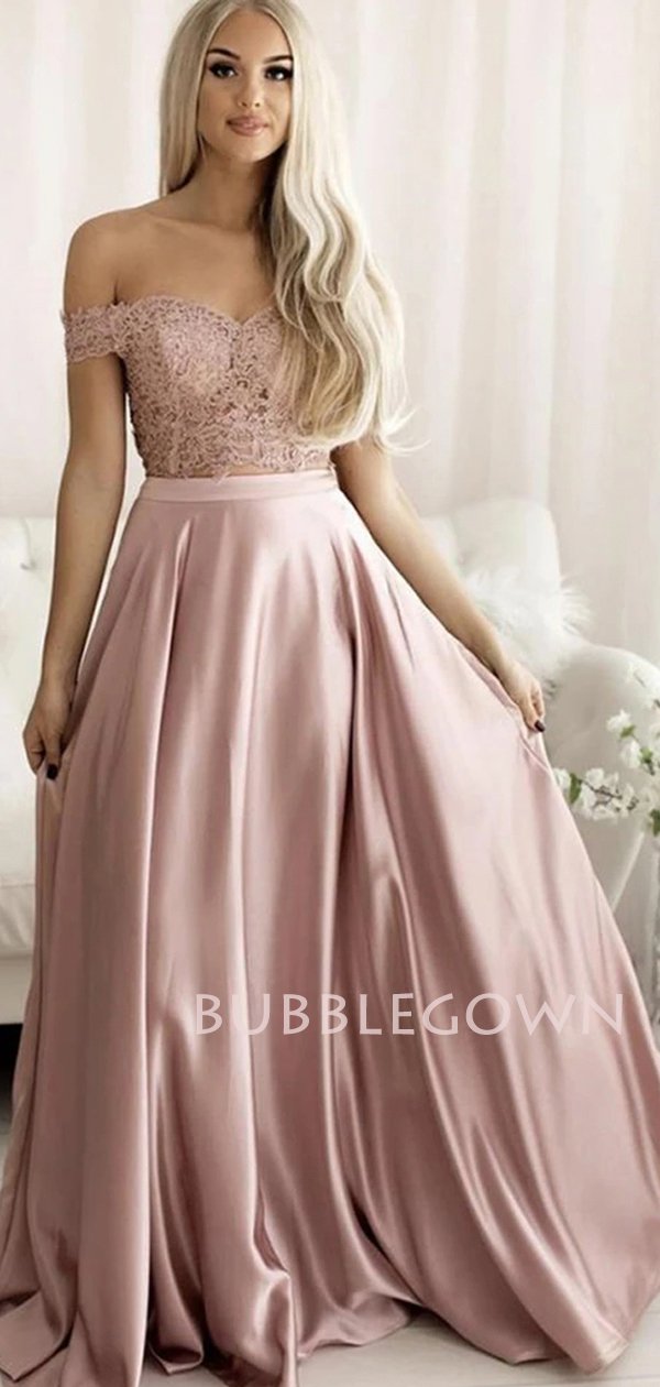 Off Shoulder Two Pieces A-Line Grey Pink Long Evening Sweet Prom Dress – MarryLover Off Shoulder Two Pieces A-Line Grey Pink Long Evening Sweet Prom Dress – MarryLover