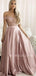 Off Shoulder Two Pieces A-Line Grey Pink Long Evening Sweet Prom Dresses, Cheap Custom Prom dresses, MR7189