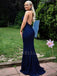 Sexy Mermaid Off-Shoulder Nacy Blue Lace Long Evening Prom Dresses, MR7192