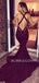 Sexy Deep V Neck Mermaid Burgundy Long Evening Prom Dresses, MR7206