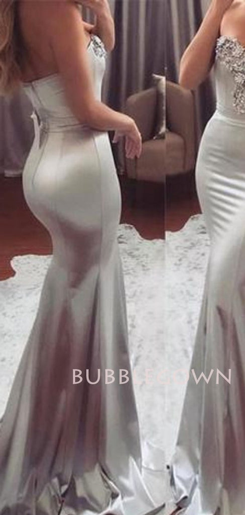Mermaid Backless Silver grey Long Evening Prom Dresses, Cheap Custom Party Prom Dresses, MR7210