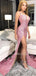 Pink Sequin Deep V Neck Side Slit Long Evening Prom Dresses, Cheap Custom Prom Dresses, MR7234