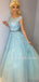 Blue Lace A-line Tulle Long Evening Prom Dresses, Evening Party Prom Dresses, MR7240