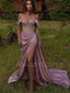 Off Shoulder Side Slit Dusty Purple Long Evening Cheap Party Prom Dresses, Cheap Prom Dresses, MR7241