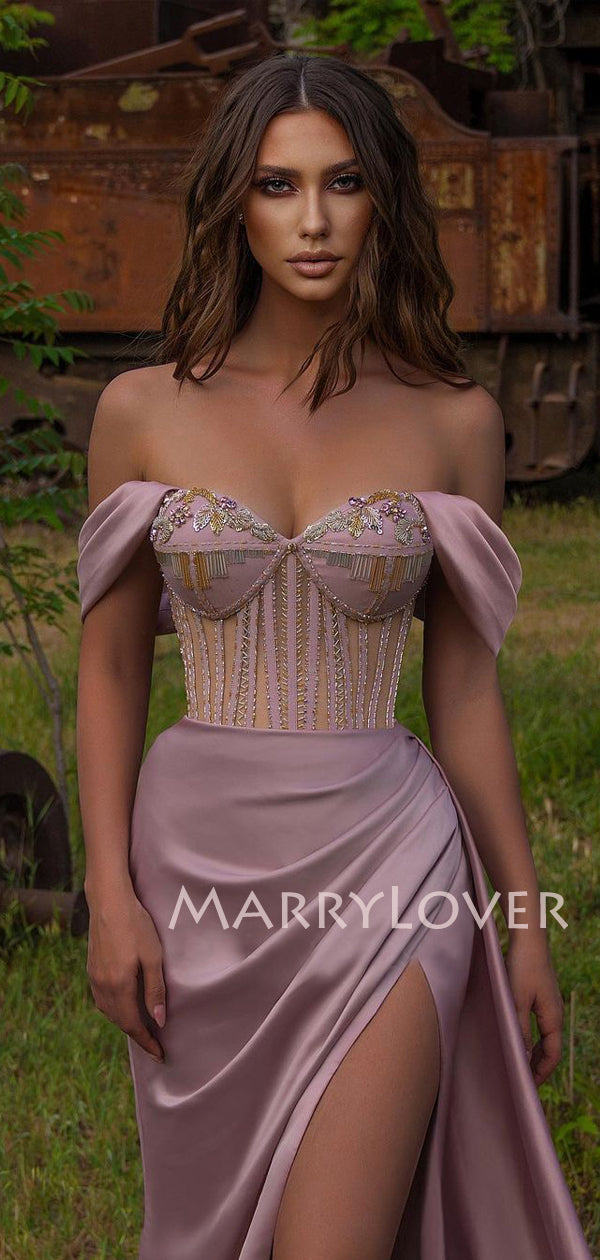 Off Shoulder Side Slit Dusty Purple Long Evening Cheap Party Prom Dresses, Cheap Prom Dresses, MR7241 Off Shoulder Side Slit Dusty Purple Long Evening Cheap Party Prom Dresses, Cheap Prom Dresses, MR7241
