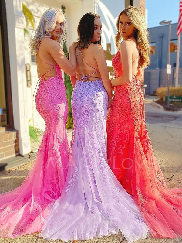 Spaghetti Straps Mermaid Lace backless Long Evening Prom Dresses, MR72 MarryLover Spaghetti Straps Mermaid Lace backless Long Evening Prom Dresses, MR72 MarryLover