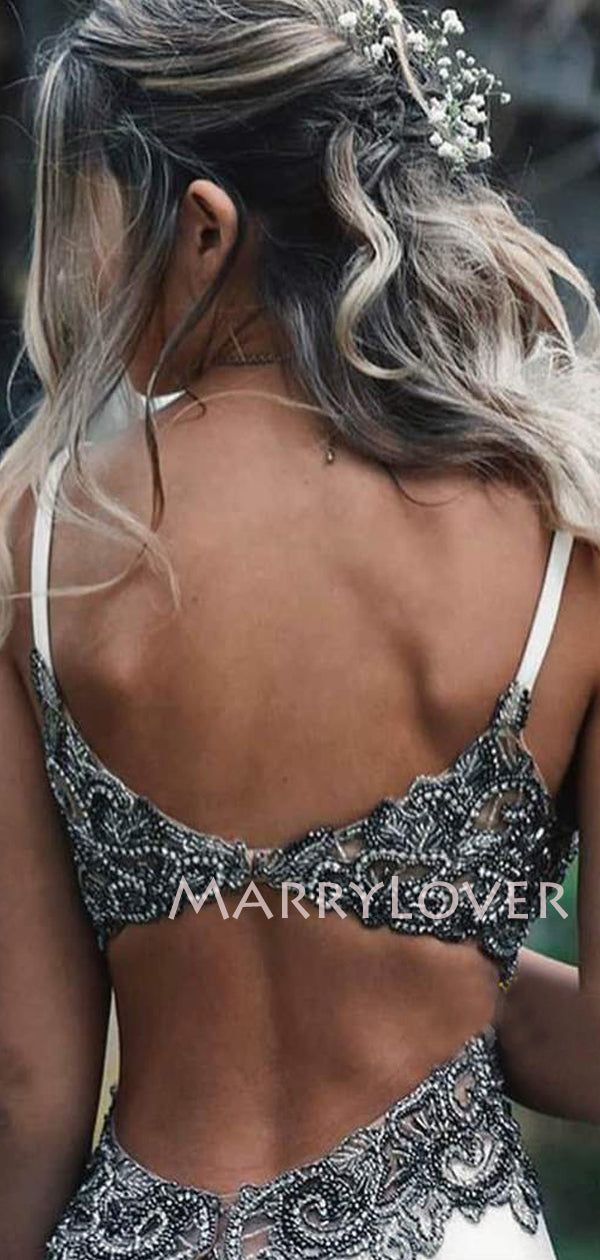 Deep V Neck White Satin Mermaid Backless Long Evening Prom Dresses, Ch MarryLover Deep V Neck White Satin Mermaid Backless Long Evening Prom Dresses, Ch MarryLover