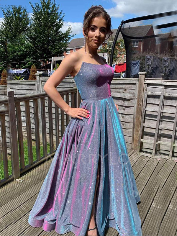 A-Line Backless Side Slit Sparkle Long Evening Prom Dresses, Cheap Cus MarryLover A-Line Backless Side Slit Sparkle Long Evening Prom Dresses, Cheap Cus MarryLover