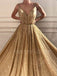 Sexy V Neck Golden Sequin A-Line Long Evening Prom Dresses, Cheap Custom Sweet Prom dresses, MR7275