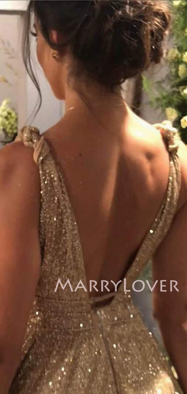 Deep V Neck Golden Sequin Backless A-Line Long Evening Prom Dresses, C MarryLover Deep V Neck Golden Sequin Backless A-Line Long Evening Prom Dresses, C MarryLover