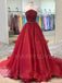 Burgundy Organza A-Line Long Evening Prom Dresses, Cheap Custom Prom Dresses, MR7286