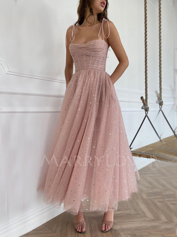 Spaghetti Straps Pink Sharkly Long Evening Prom Dresses, Cheap Custom MarryLover Spaghetti Straps Pink Sharkly Long Evening Prom Dresses, Cheap Custom MarryLover