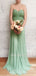 Green Simple Backless Chiffon Cheap Long Evening Prom Dresses, MR7291