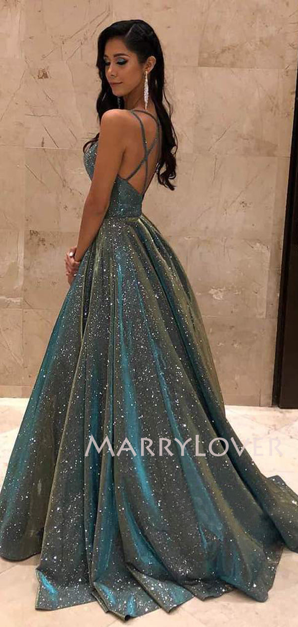 A-Line Spaghetti Straps Backless Sparkle Long Evening Prom Dresses, Ch MarryLover A-Line Spaghetti Straps Backless Sparkle Long Evening Prom Dresses, Ch MarryLover