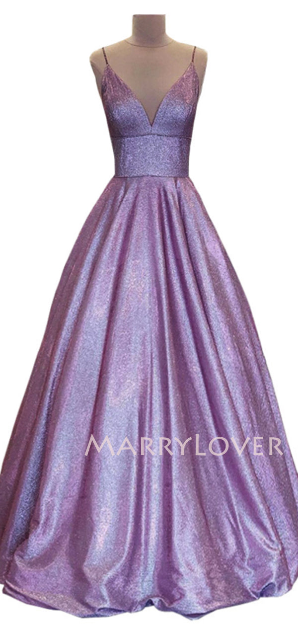 dresses purple dresses A-Line Purple Sparkly V Neck Long Evening Prom Dresses, Cheap Custom D – MarryLover