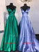 Deep V Neck A-Line Satin Long Evening Prom Dresses, Cheap Custom Backless Prom Dresses, MR7300