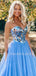 A-Line Rhinestone Backless Blue Tulle Long Evening Prom Dresses, Cheap Custom Prom Dresses, MR7309