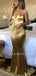 Spaghetti Straps V Neck Mermaid Golden Long Evening Prom Dresses, Cheap Custom Prom Dresses, MR7316