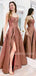 A-Line Side Slit Spaghetti Straps Backless Sparkle Long Evening Prom Dresses, Cheap Custom Prom Dresses,MR7318