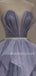 Deep V Neck Tulle A-line Long Evening Prom Dresses, Cheap Custom Prom Dress, MR7332