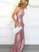 Rose Gold Sequin Mermaid Spaghetti Straps Criss-Cross Straps Long Evening Prom Dresses, Cheap Custom Prom Dresses, MR7349