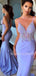 Deep V Neck Blue Mermaid Beaded Backless Long V Back Evening Prom Dresses, Cheap Custom Backless Prom Dresses, MR7354