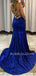 Dark Blue Sequin Mermaid V Neck Backless Long Evening Prom Dresses, Cheap Custom Prom Dresses, MR7365